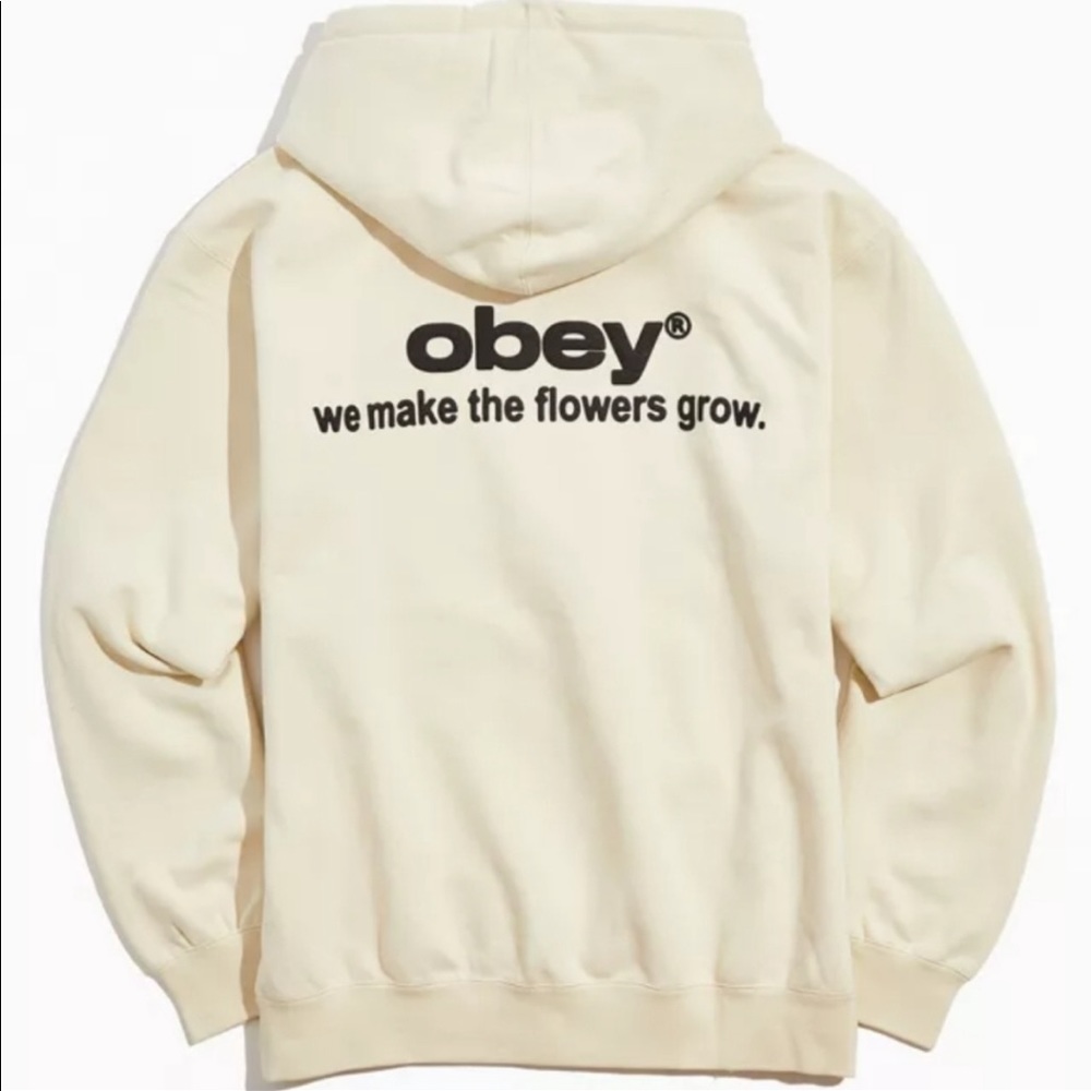 💥 Accepting offers on NWT Obey Hooded Graphic Sweatshirt in Cream Men’s Sz S - Picture 2 of 6